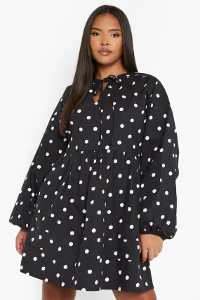 Plus Woven Spot Print Smock Dress