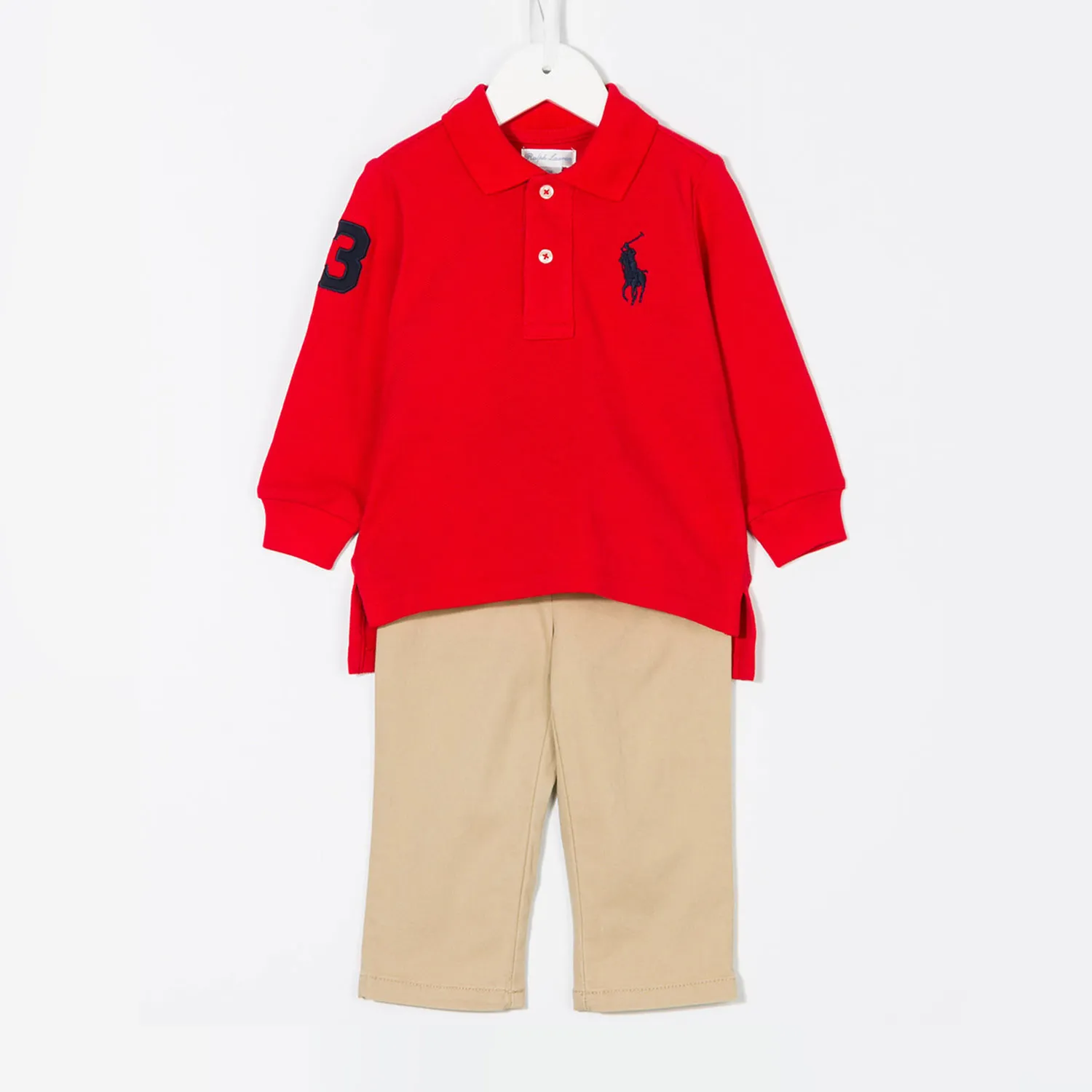 Ralph Lauren Big Pony Cotton Mesh Polo Boy Red Long Sleevs