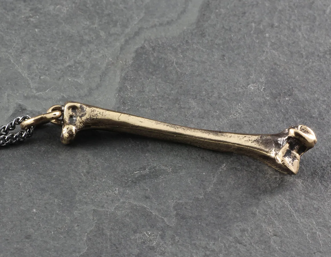 Raven Femur Bone Necklace - Bronze