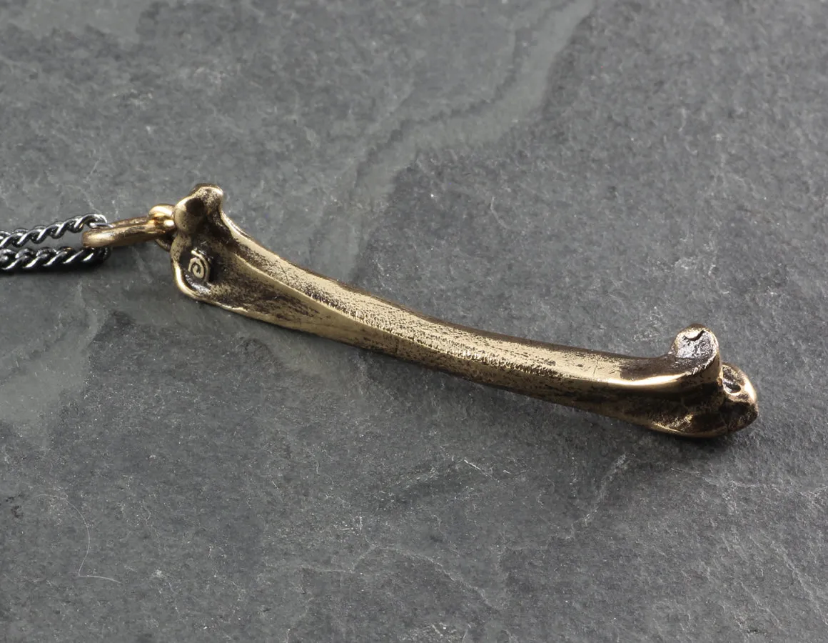 Raven Femur Bone Necklace - Bronze