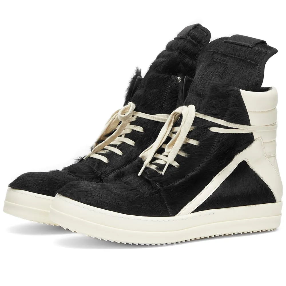 Rick Owens Pony Hair Geobasket SneakerBlack & Milk