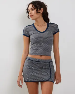 Sabelle Mini Wrap Skirt in Grey Navy Sporty Micro Spot