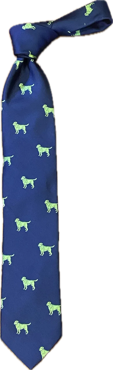 Seaward and Stearn Navy Tie With Neon Dogs 