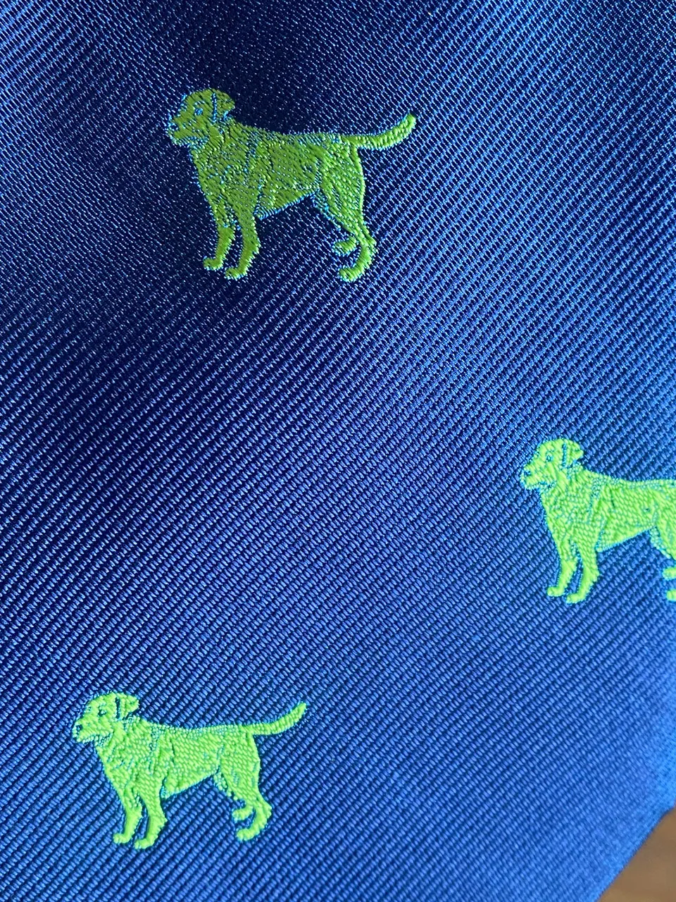 Seaward and Stearn Navy Tie With Neon Dogs 