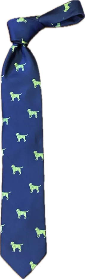 Seaward and Stearn Navy Tie With Neon Dogs 