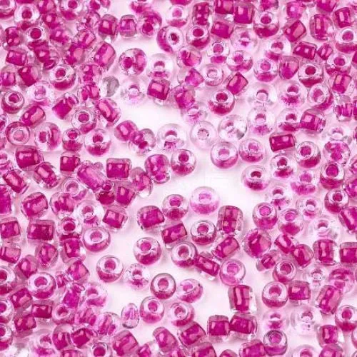 Seed Beads, Glass, Medium Violet Red, Transparent, Inside Color, #6, Round, 4mm