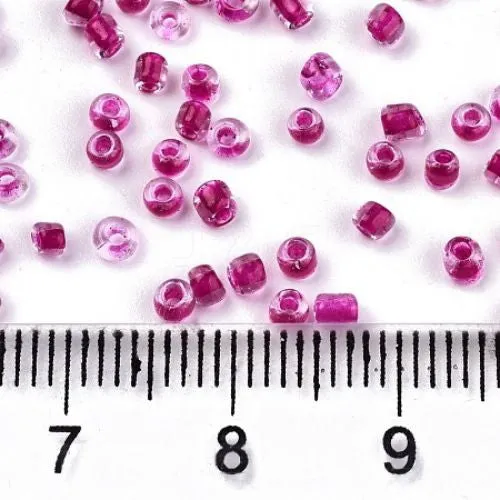 Seed Beads, Glass, Medium Violet Red, Transparent, Inside Color, #6, Round, 4mm