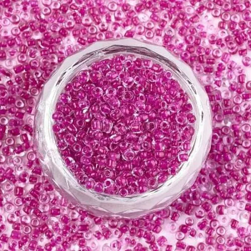 Seed Beads, Glass, Medium Violet Red, Transparent, Inside Color, #6, Round, 4mm