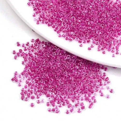 Seed Beads, Glass, Transparent, Inside Color, Medium Violet Red, Luster, #8, Round, 3mm