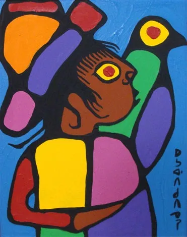 Shaman with bird by Norval Morrisseau