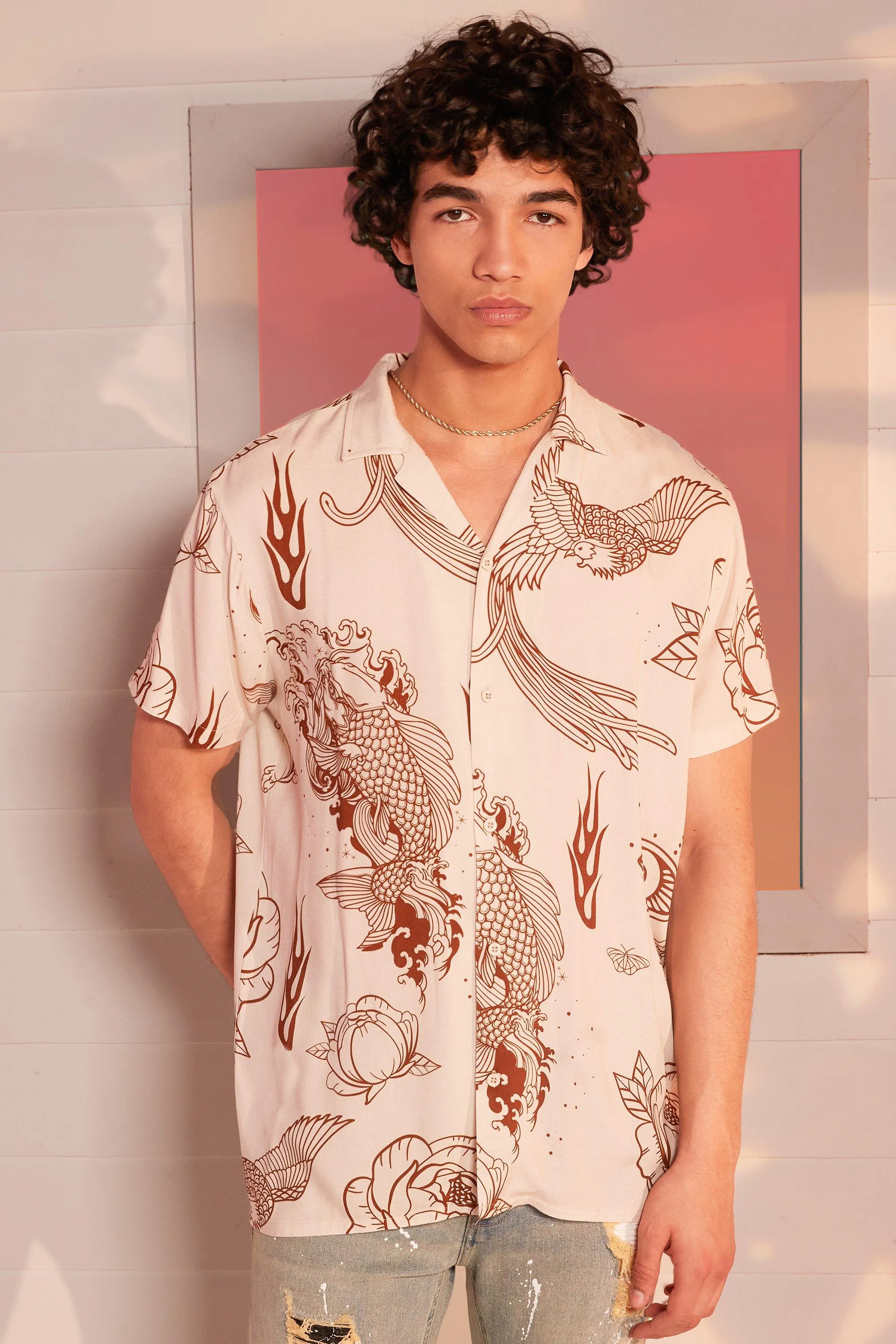 Short Sleeve Viscose Bird Shirt