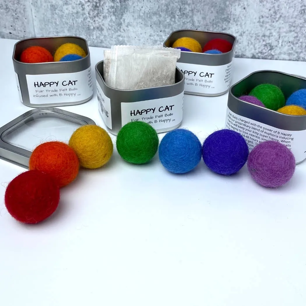 Simply B Vermont - Happy Cat, Catnip Infused Felted Balls Gift Tin