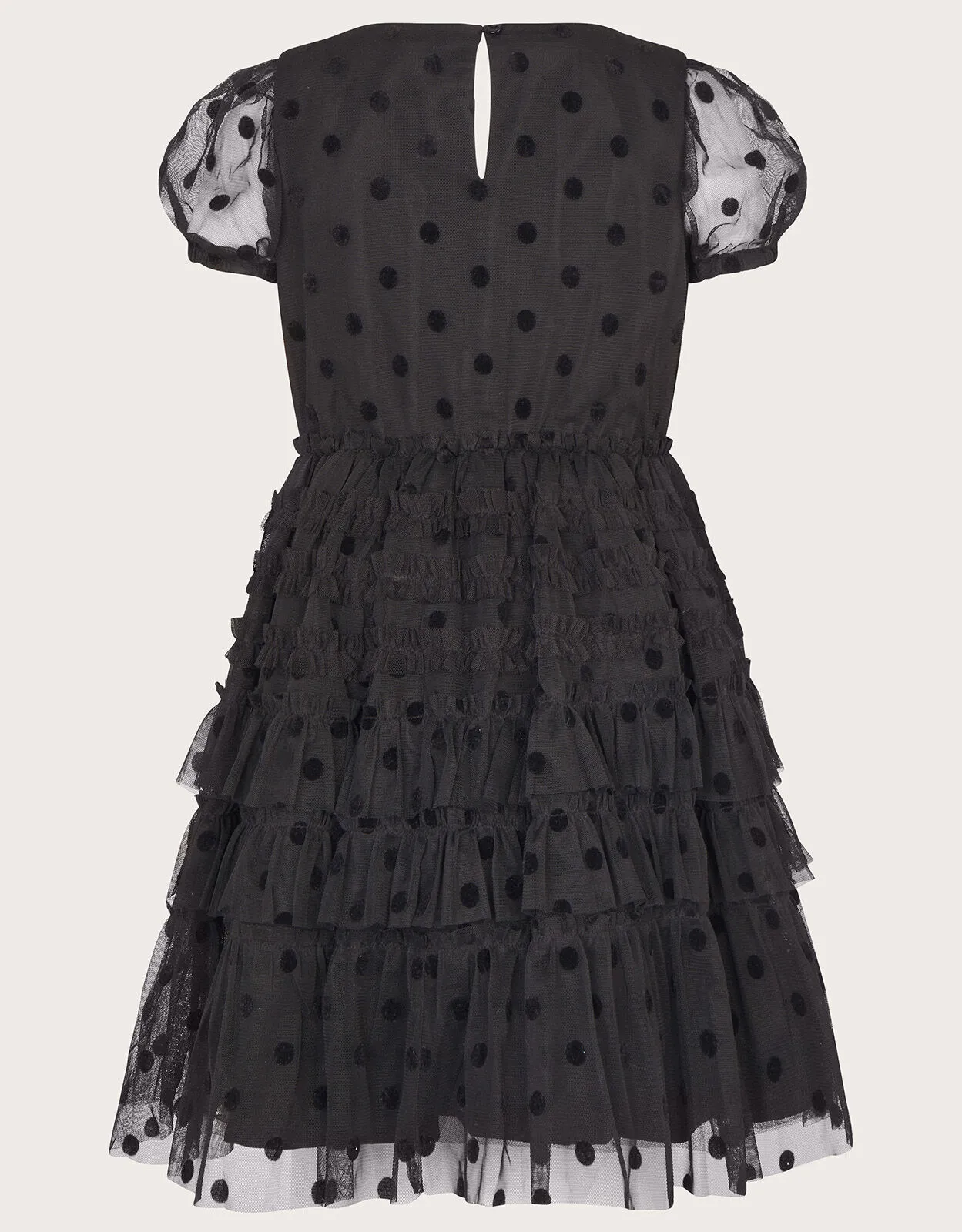 Spot Flock Mesh Tiered Dress Black