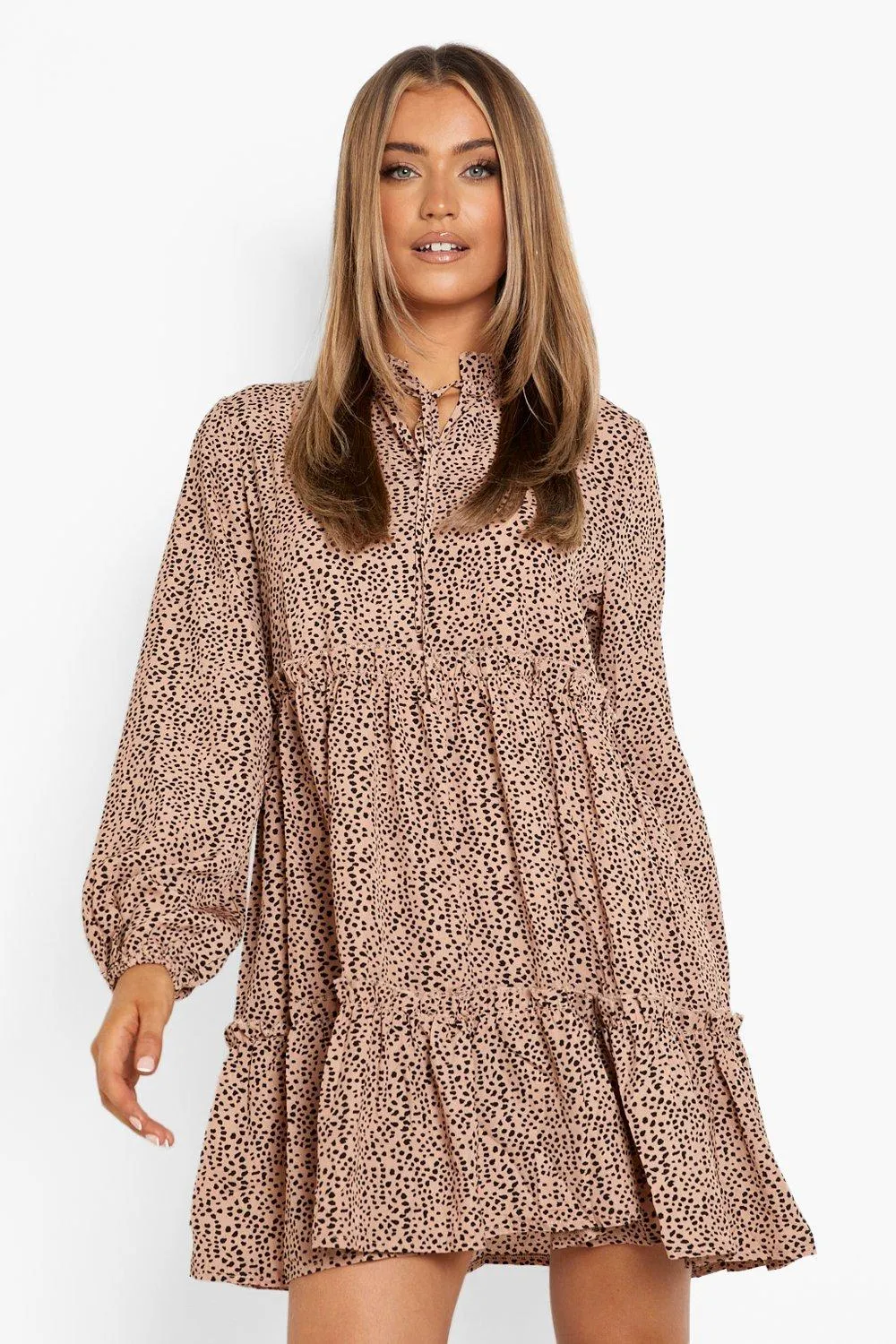 Spot Key Hole Detail Smock Dress