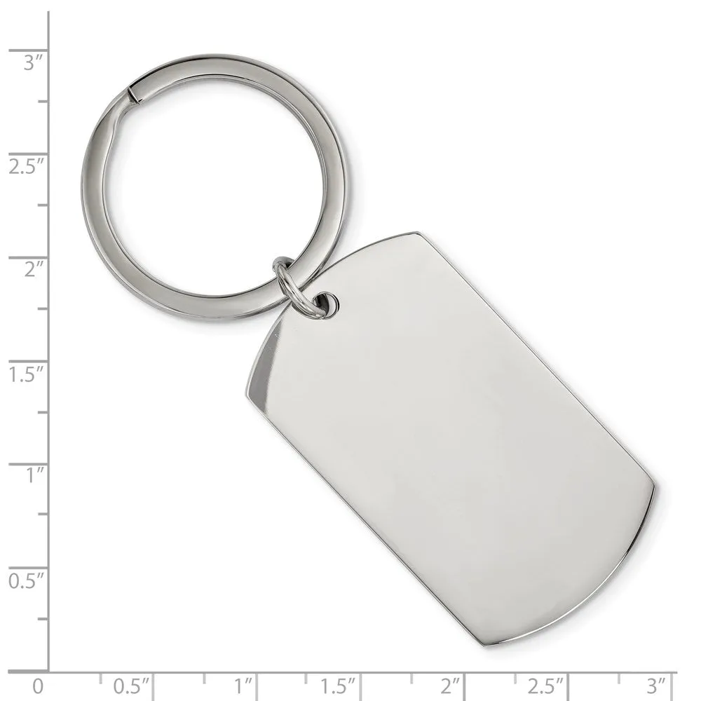 Stainless Steel Brushed & Polished Reversible Large Dog Tag Key Chain