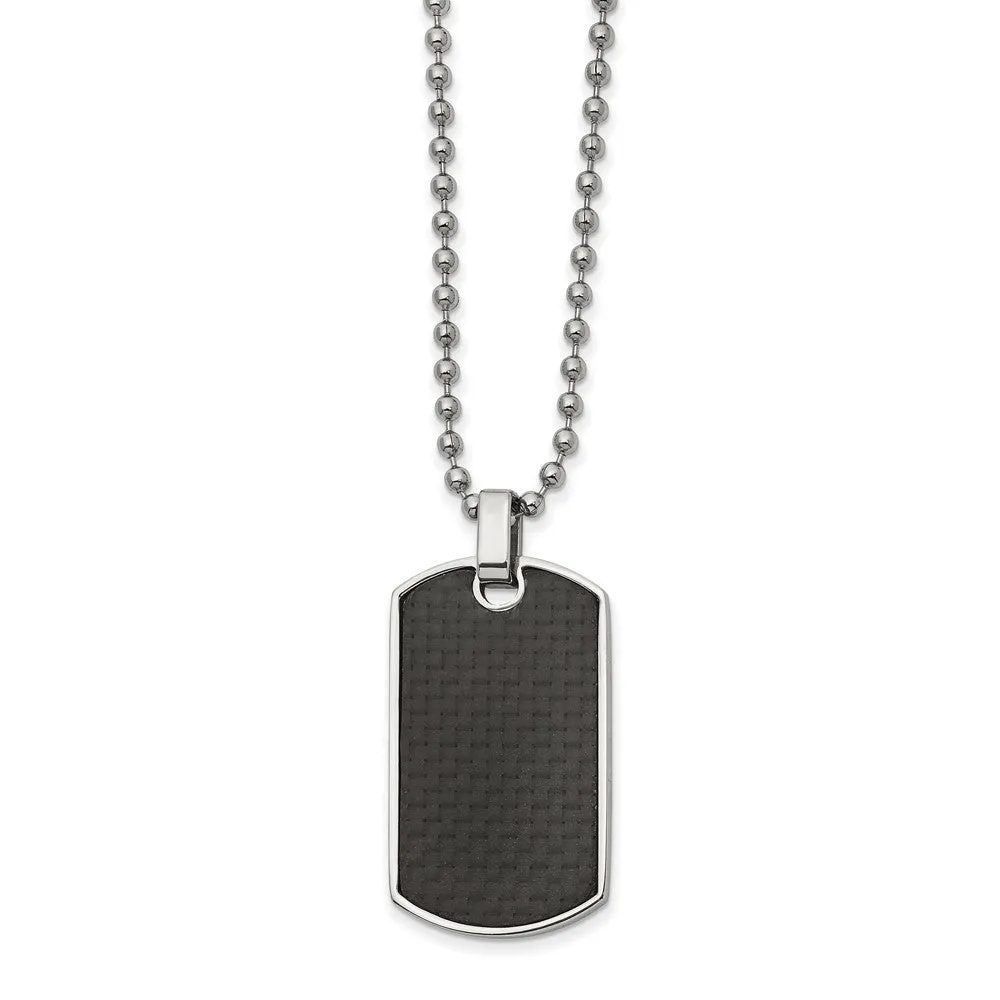 Stainless Steel, Carbon Fiber & Wood Reversible Dog Tag Necklace, 22in