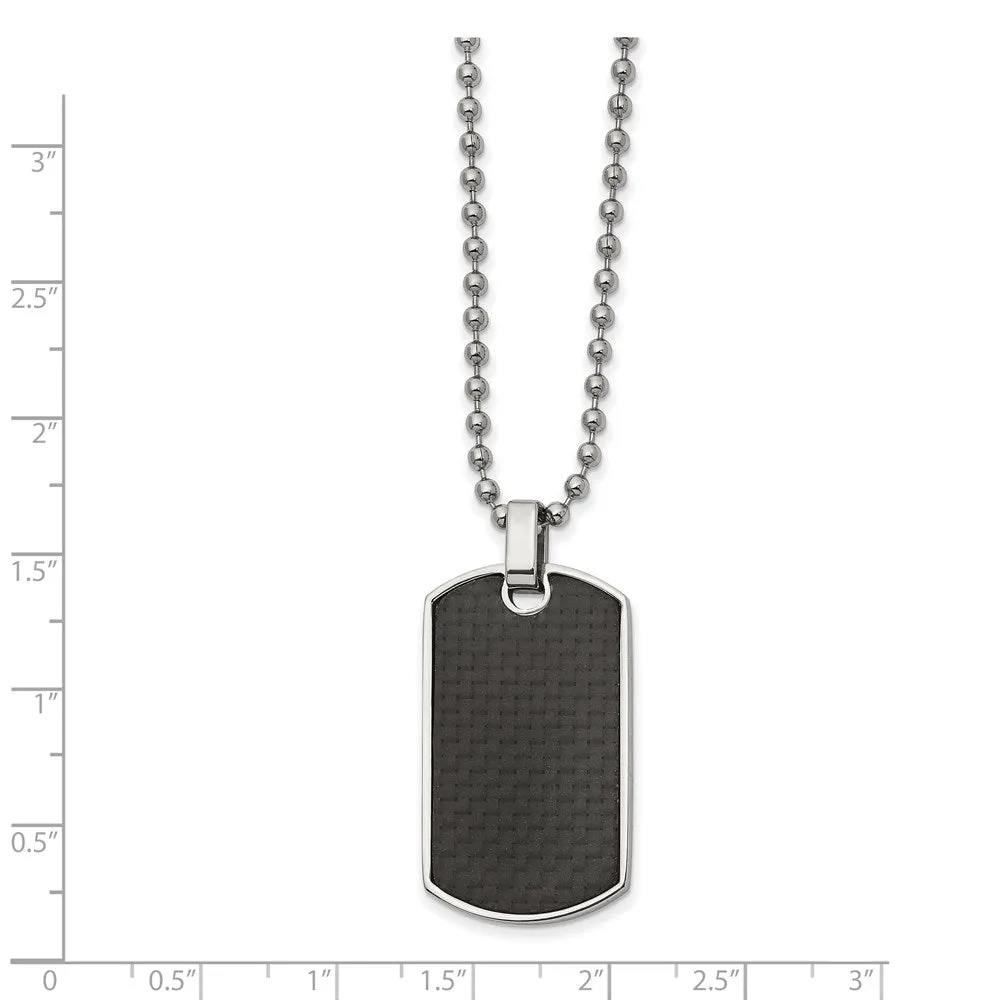 Stainless Steel, Carbon Fiber & Wood Reversible Dog Tag Necklace, 22in