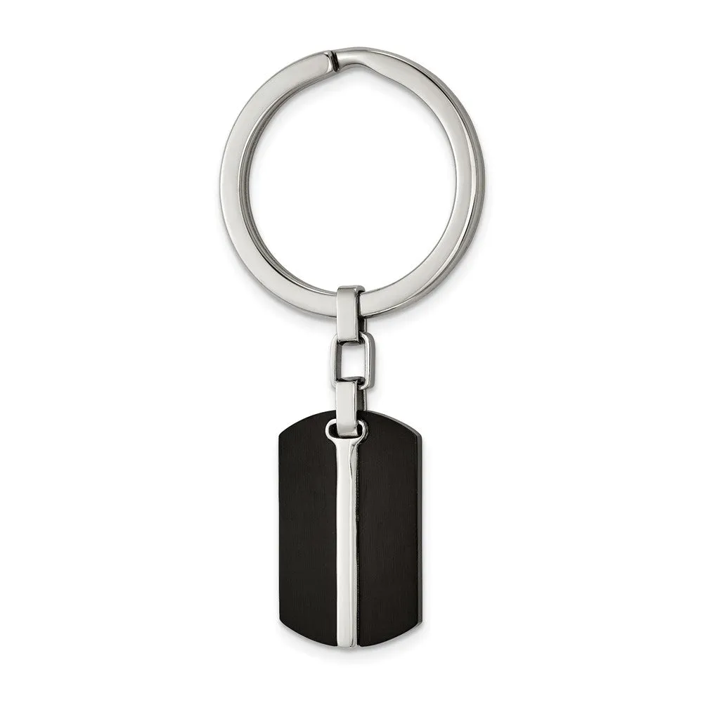 Stainless Steel Polished & Brushed Black Plated Dog Tag Key Chain