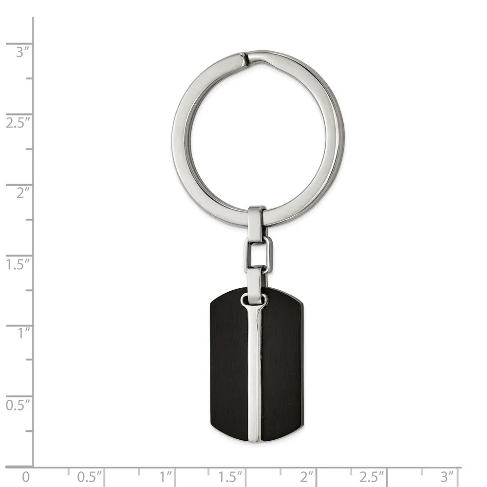 Stainless Steel Polished & Brushed Black Plated Dog Tag Key Chain