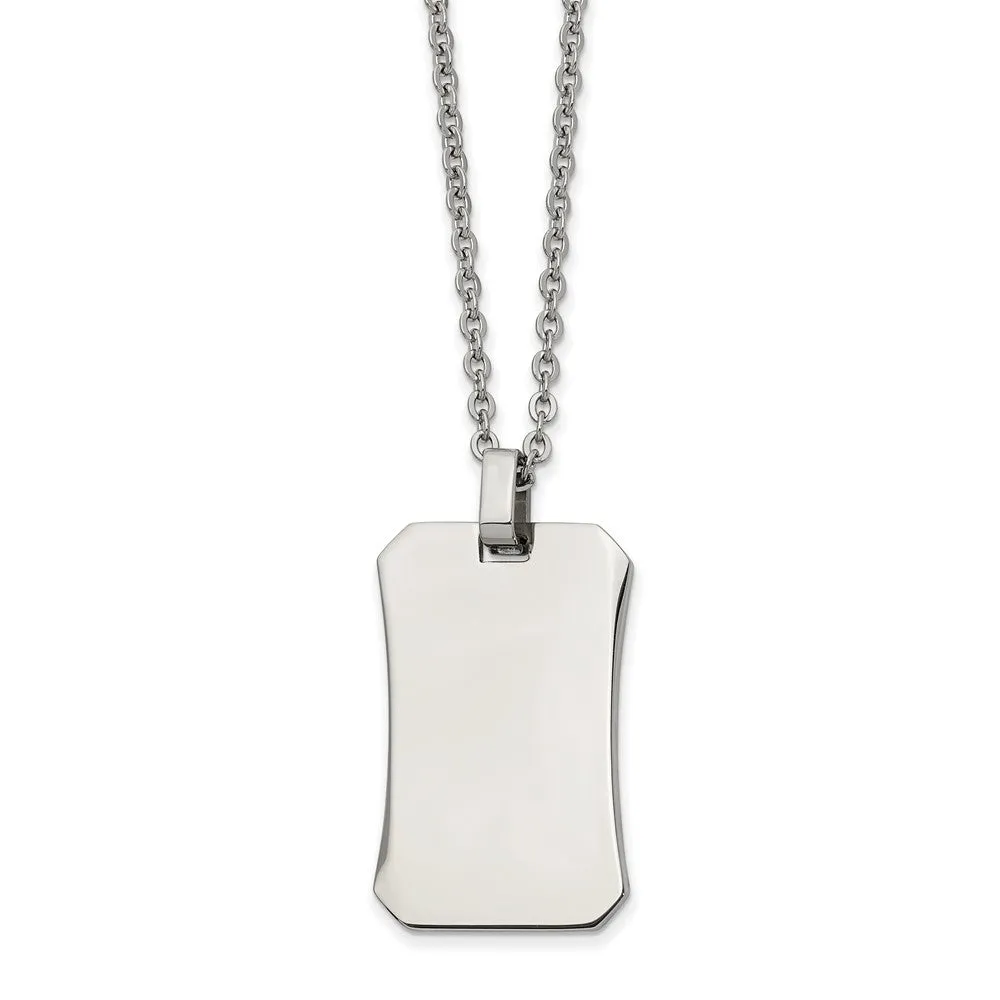 Stainless Steel Polished Octagonal Dog Tag Necklace, 22 Inch