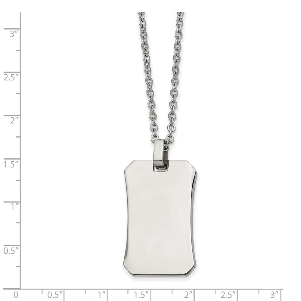 Stainless Steel Polished Octagonal Dog Tag Necklace, 22 Inch