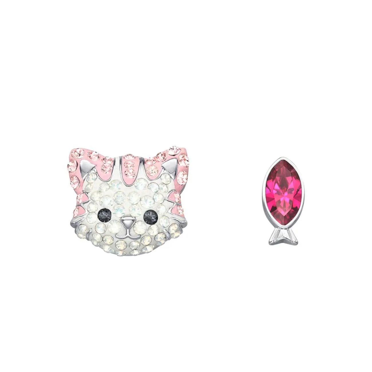 Swarovski Pierced Earrings Studs CAT & FISH, Rhodium - 5464339