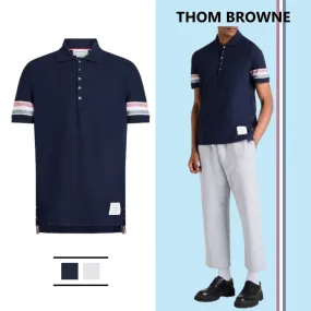 THOM BROWNE  |Cotton Short Sleeves Bridal Logo Designers Outlet Polos