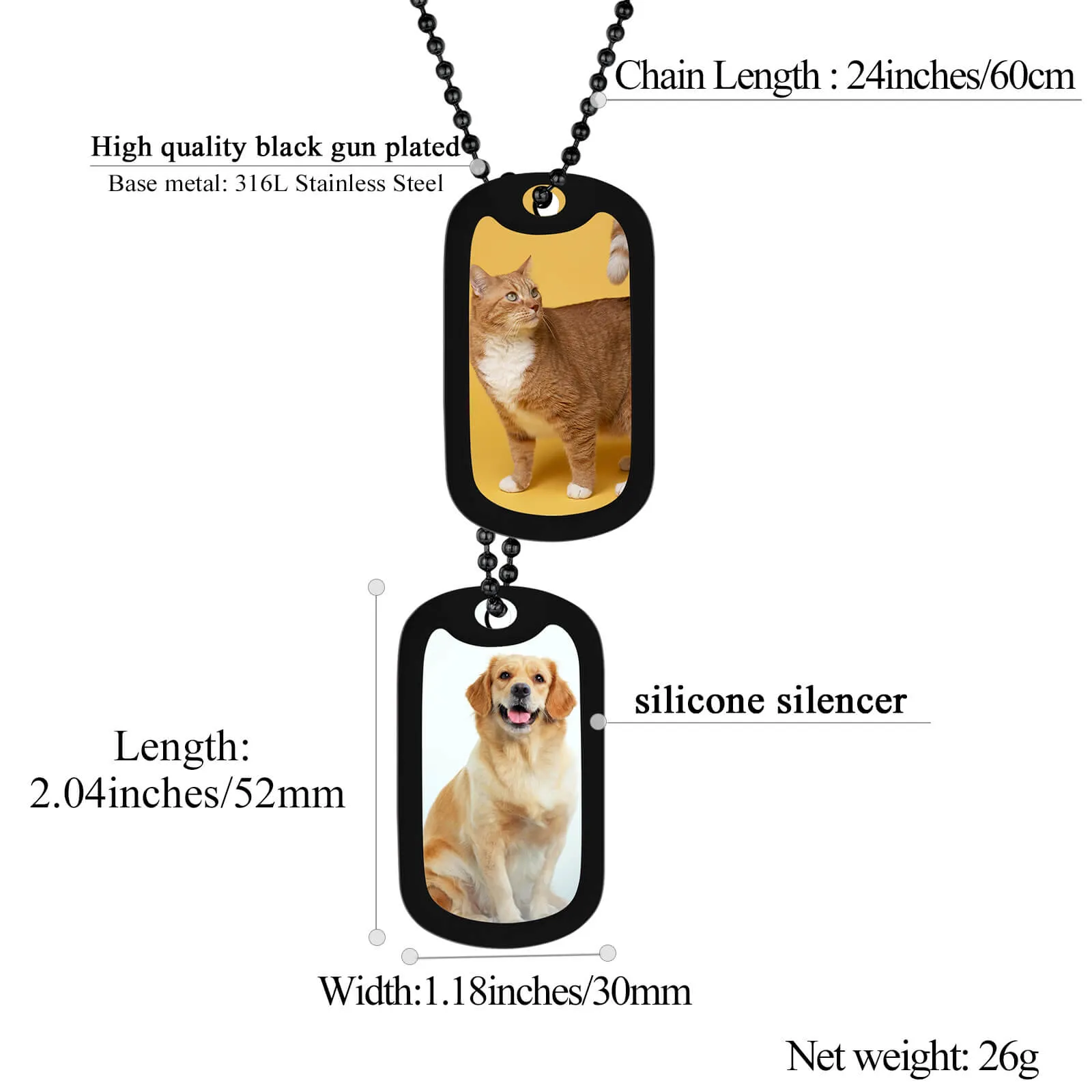 U7 Jewelry Stainless Steel Dog Tag Pendant Necklace Engraving Text And Picture