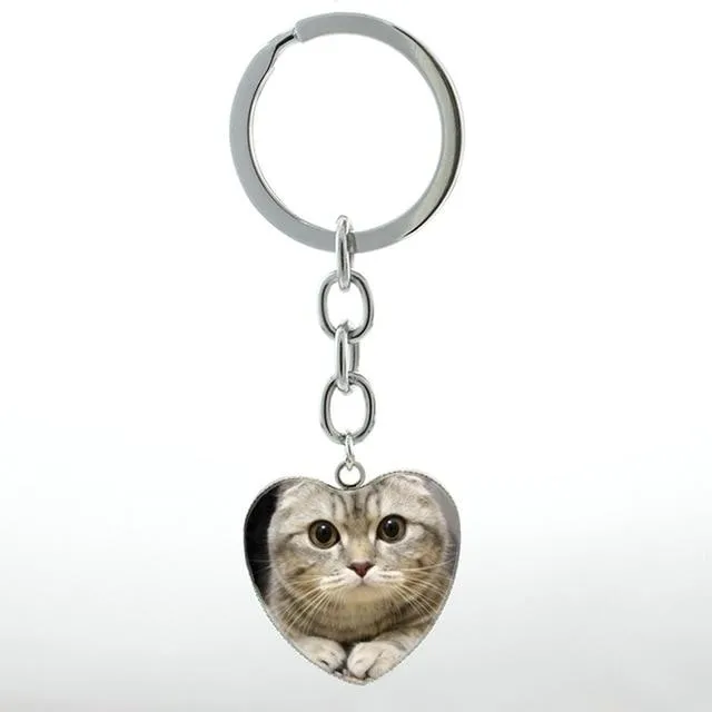 Unisex Cute White Scottish Burmese Tabby Cat Animal Fold Keychain Jewelry