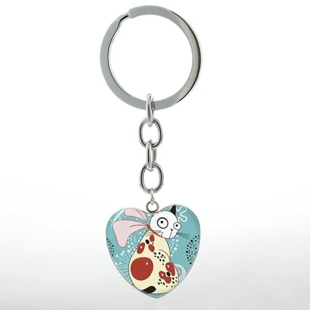 Unisex Cute White Scottish Burmese Tabby Cat Animal Fold Keychain Jewelry