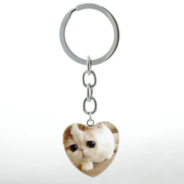 Unisex Cute White Scottish Burmese Tabby Cat Animal Fold Keychain Jewelry