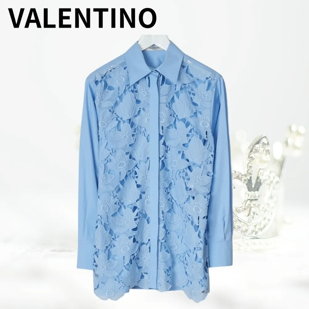 VALENTINO  |Casual Style Long Sleeves Plain Cotton Party Style