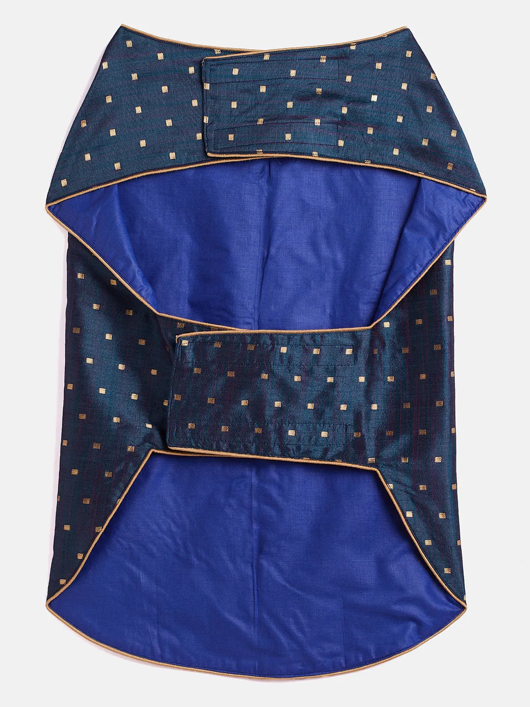 VASTRAMAY Dogs' Blue And Gold Silk Blend Ethnic Jacket