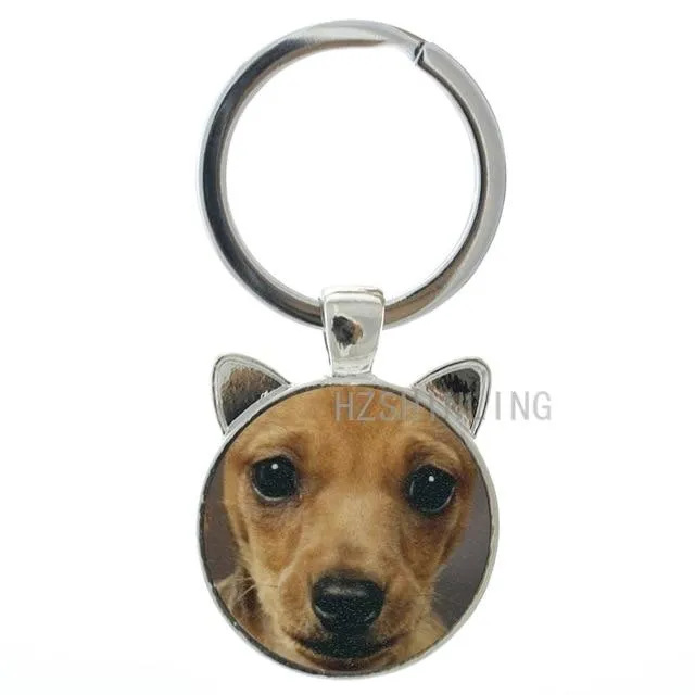 Vintage Dachshund Buddy Dog Animal Glass Gem Keychain Ring Holder