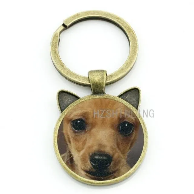 Vintage Dachshund Buddy Dog Animal Glass Gem Keychain Ring Holder