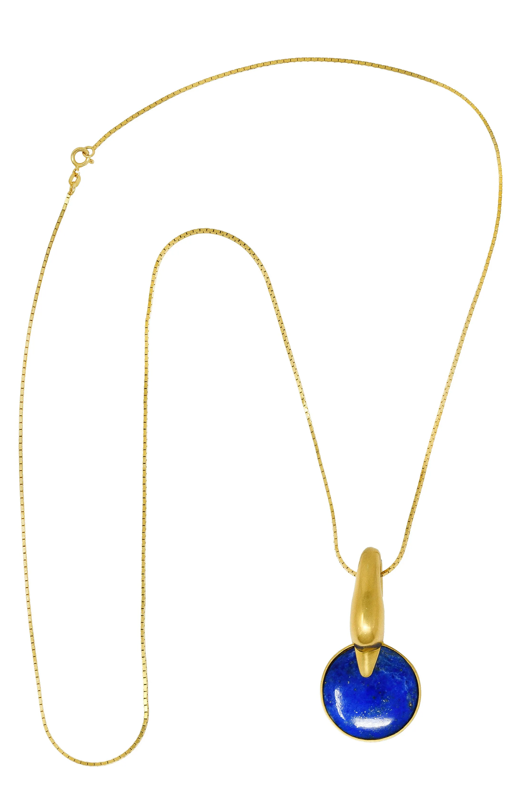 Vintage Lalaounis Lapis Lazuli 18 Karat Gold Greek Swan Bird Pendant Necklace