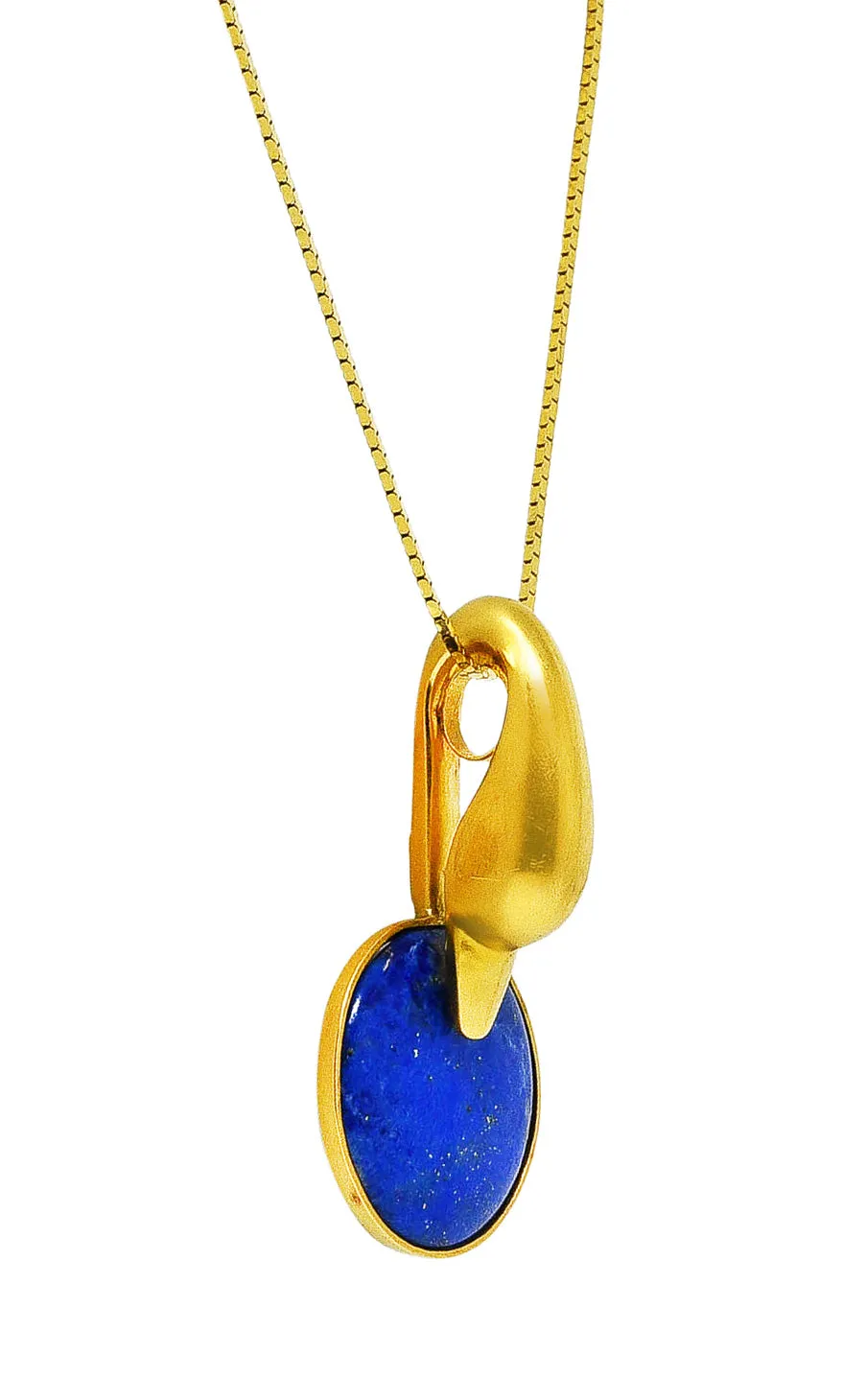 Vintage Lalaounis Lapis Lazuli 18 Karat Gold Greek Swan Bird Pendant Necklace