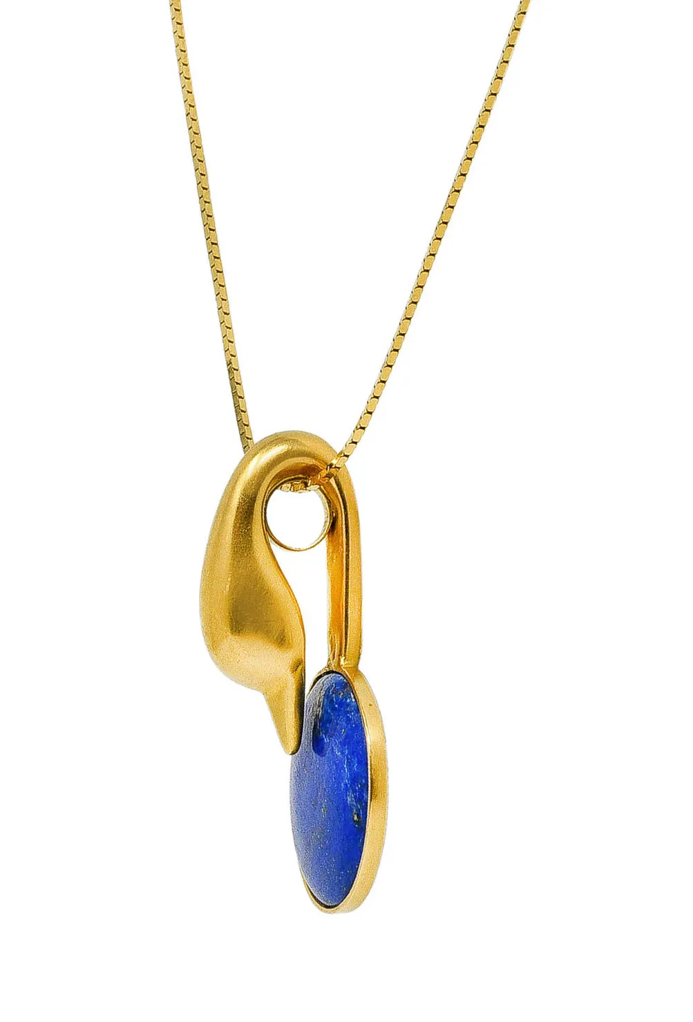 Vintage Lalaounis Lapis Lazuli 18 Karat Gold Greek Swan Bird Pendant Necklace