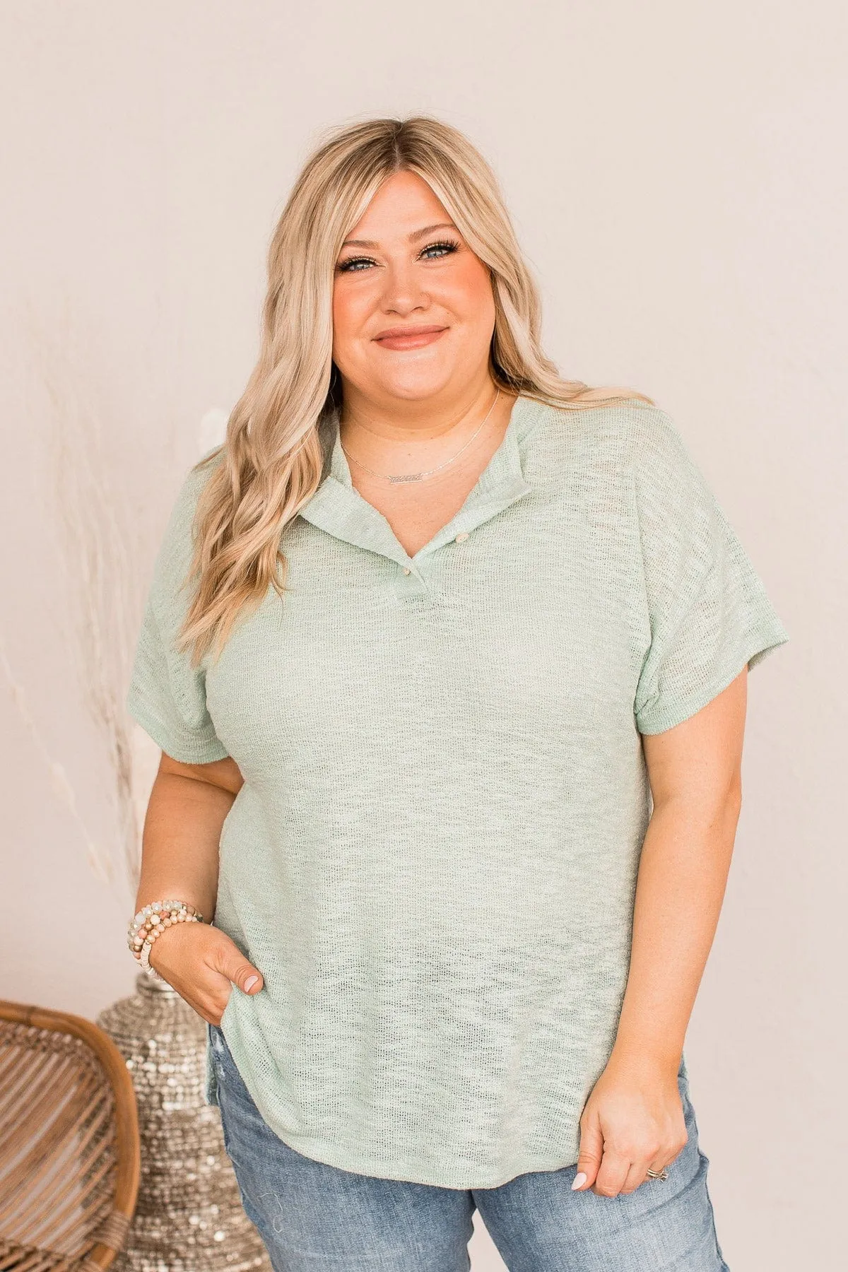 Wanting A Fresh Start Button Top- Sage