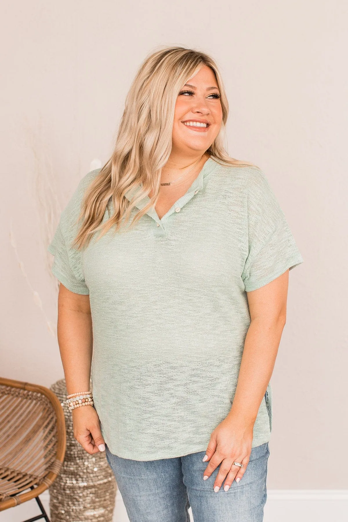 Wanting A Fresh Start Button Top- Sage