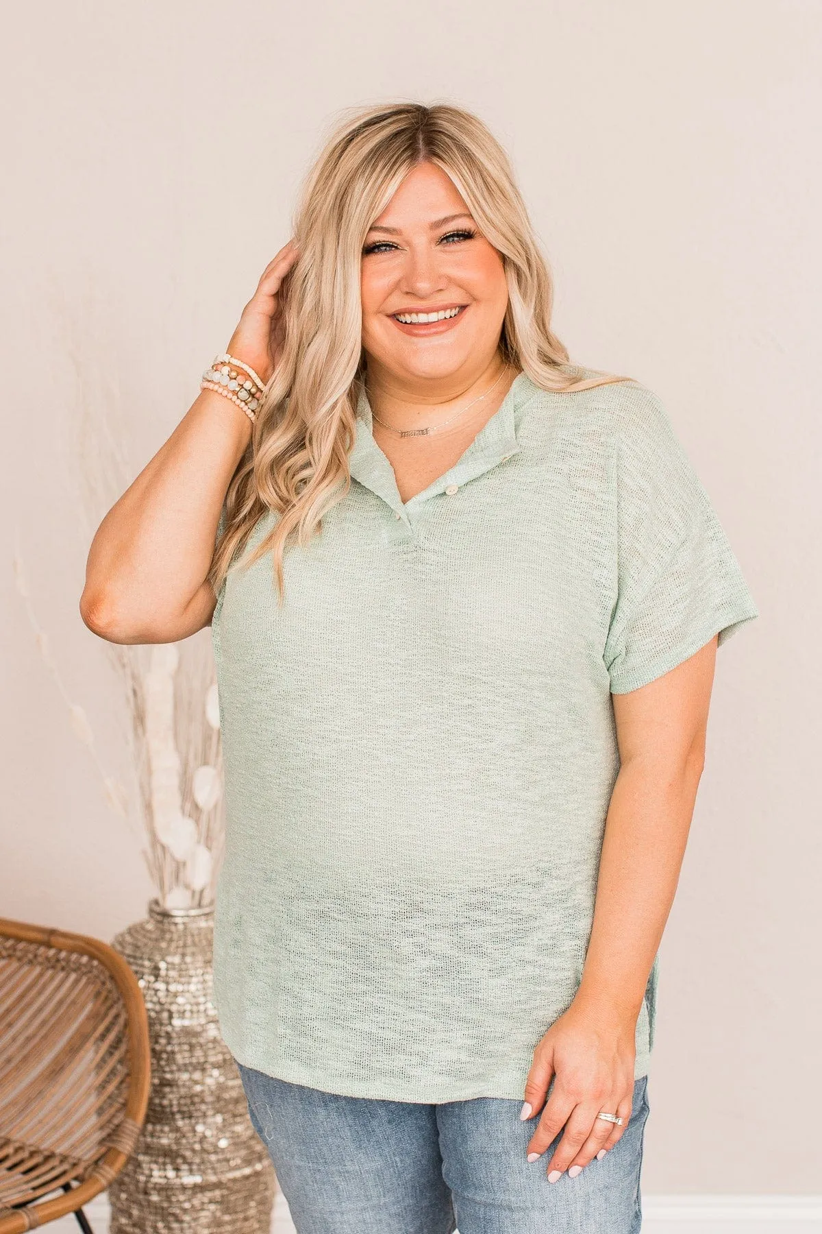 Wanting A Fresh Start Button Top- Sage