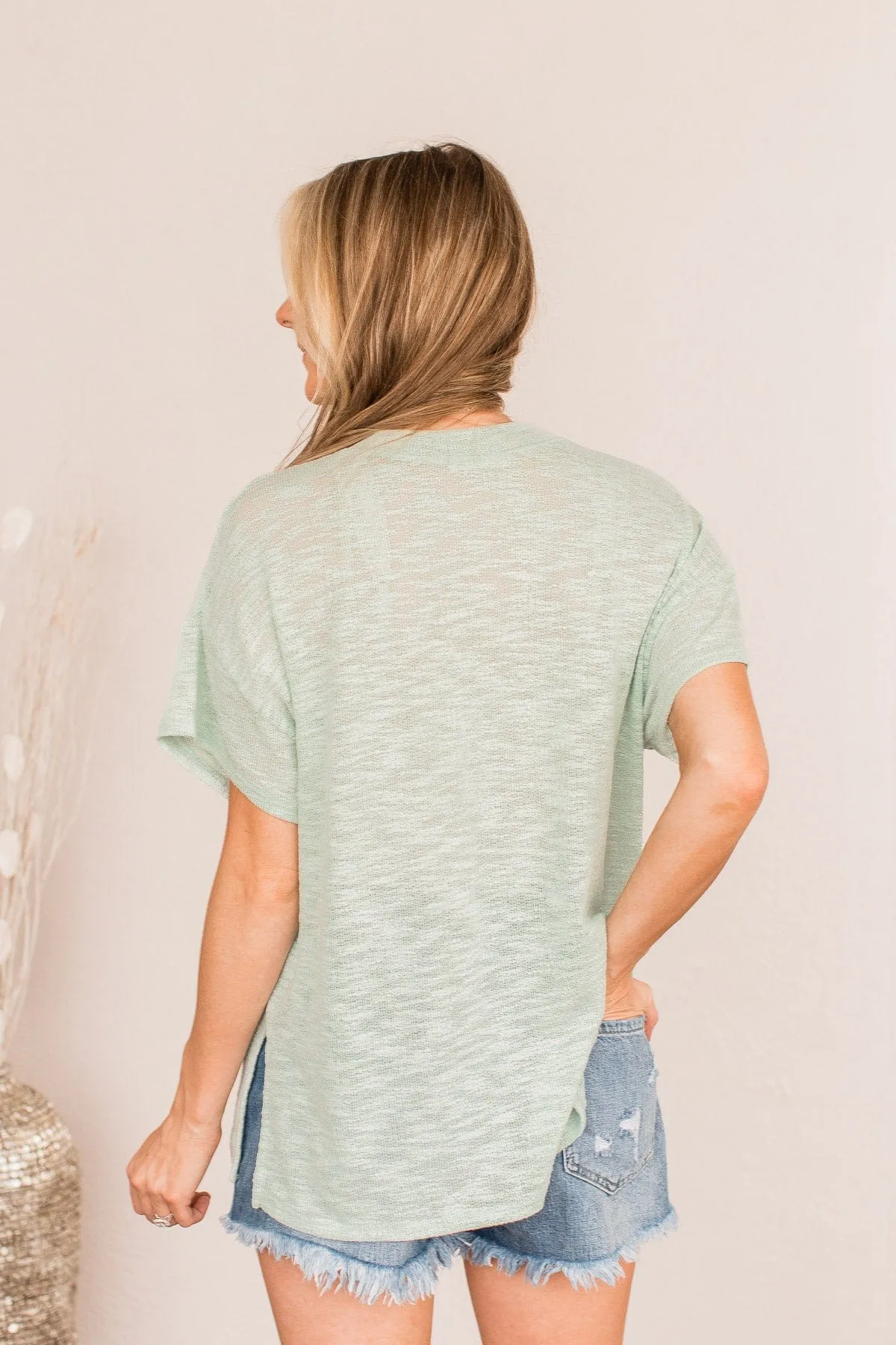 Wanting A Fresh Start Button Top- Sage