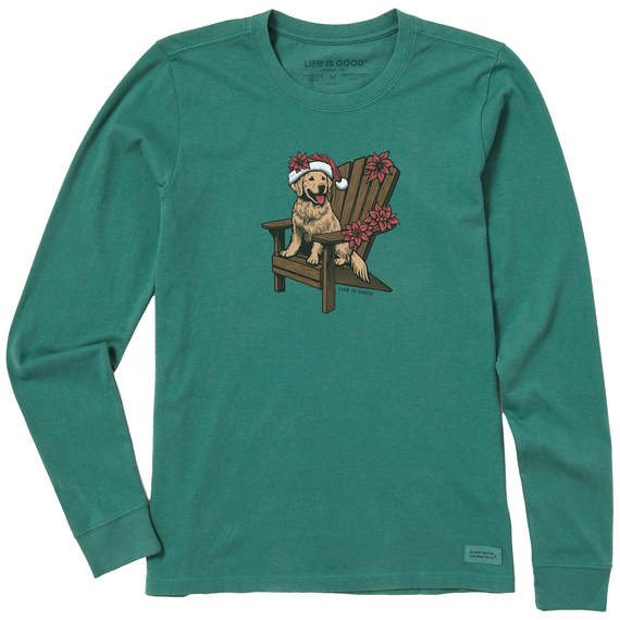 Women's Poinsettia Puppy Long Sleeve Crusher Tee