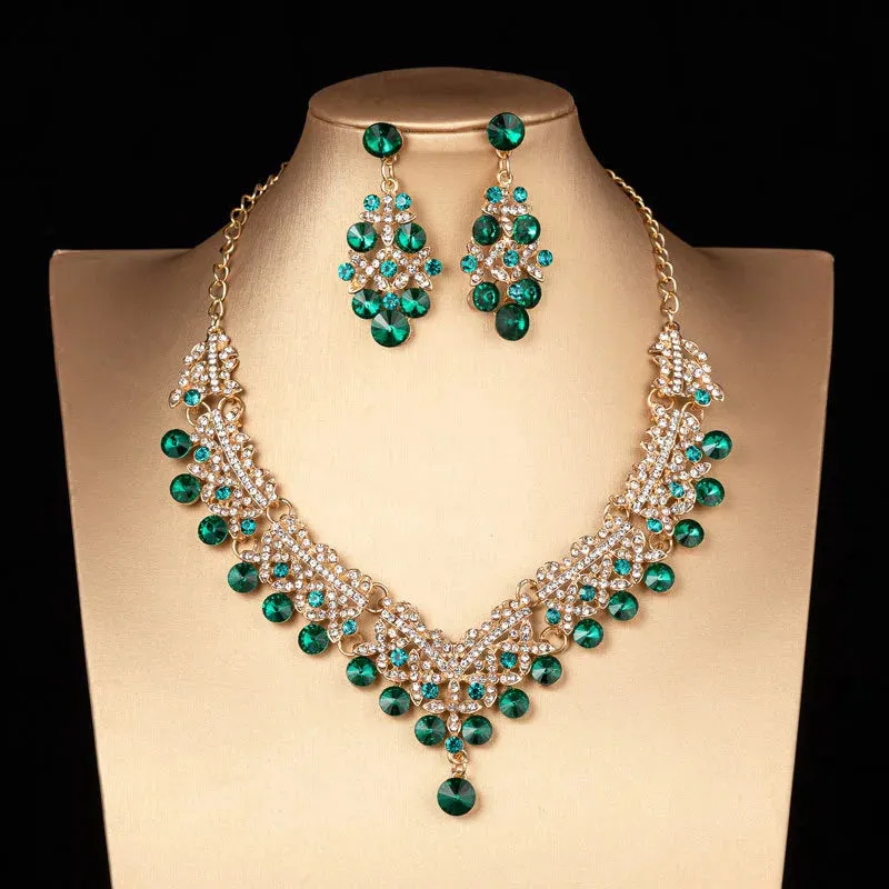 Women's Luxury  Bridal Necklace Earrings Wedding Jewelry Set