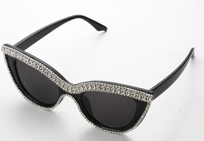 Women's Luxury Diamond Bling Shades Oculos Cat Eye Sunglasses