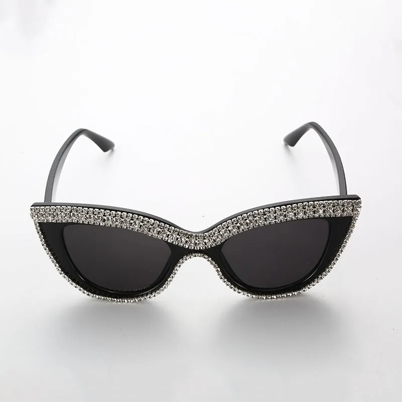 Women's Luxury Diamond Bling Shades Oculos Cat Eye Sunglasses