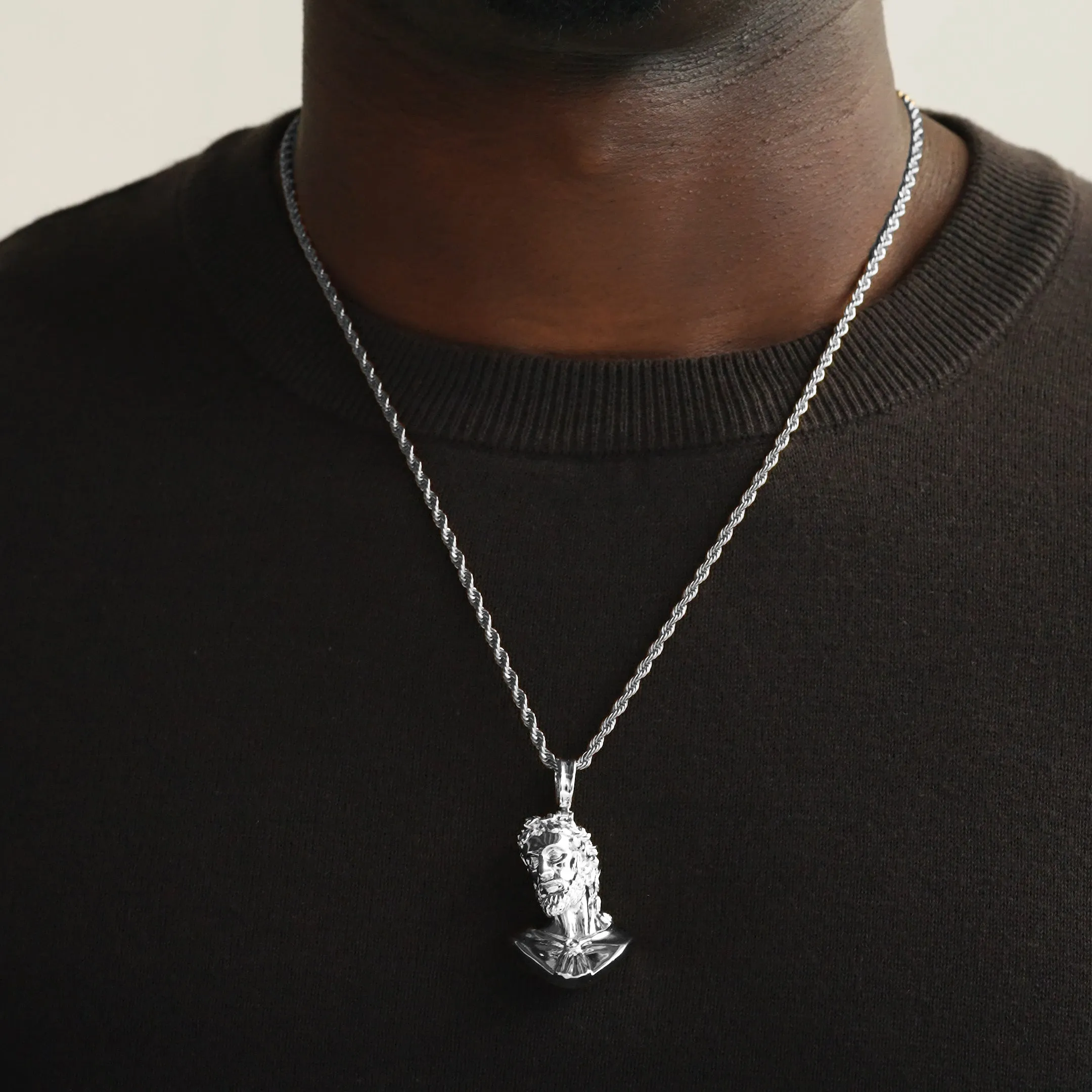 Zeus Necklace Pendant & Rope Chain White Gold