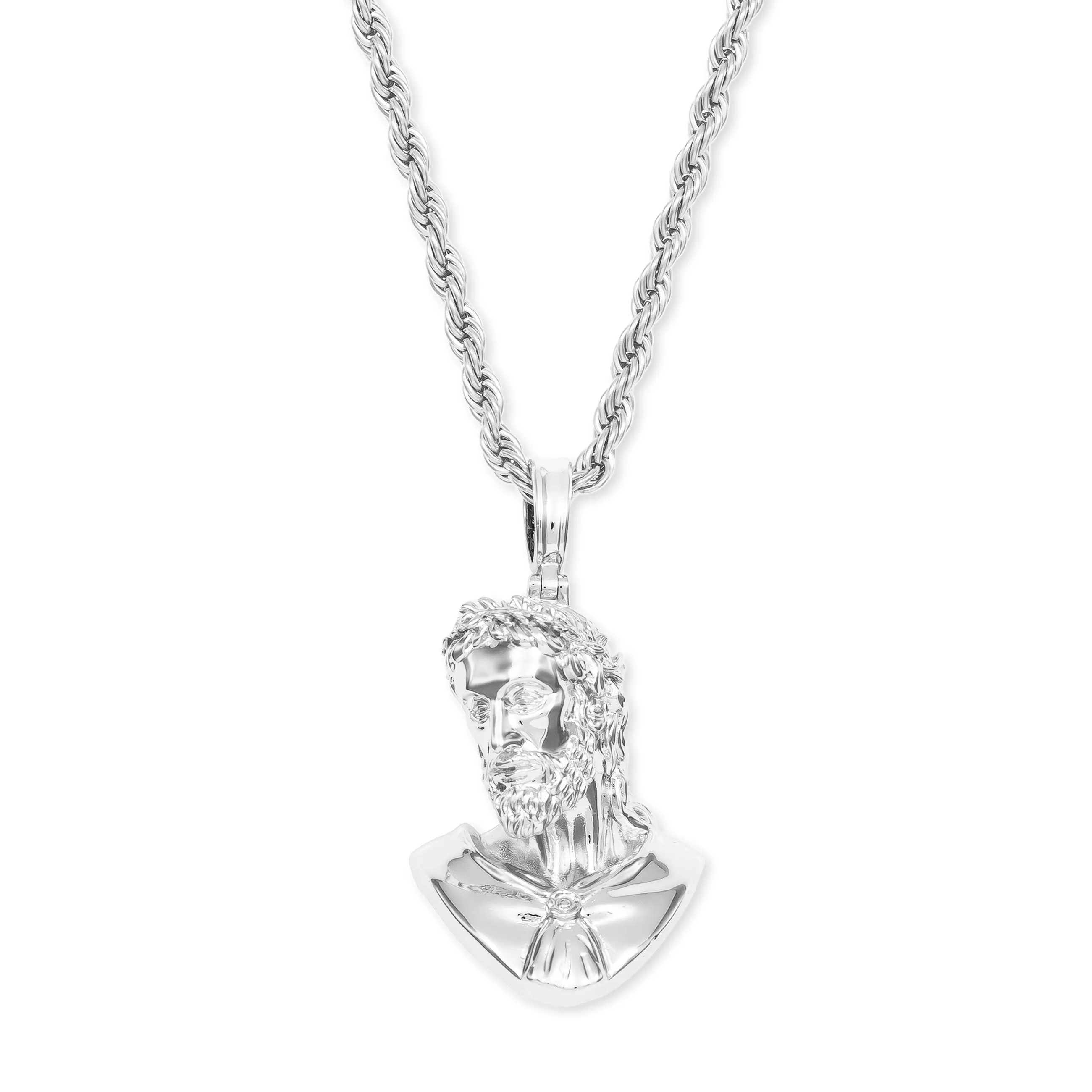 Zeus Necklace Pendant & Rope Chain White Gold